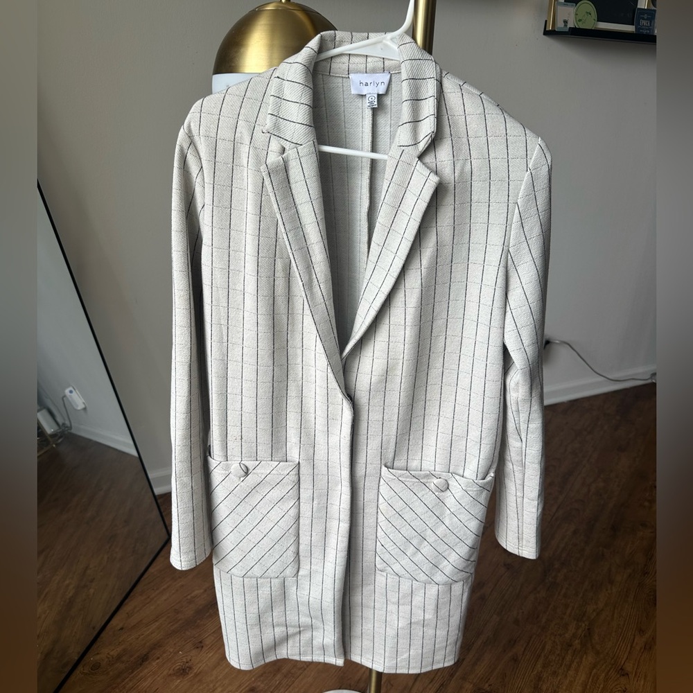 Black and cream striped mid length jacket